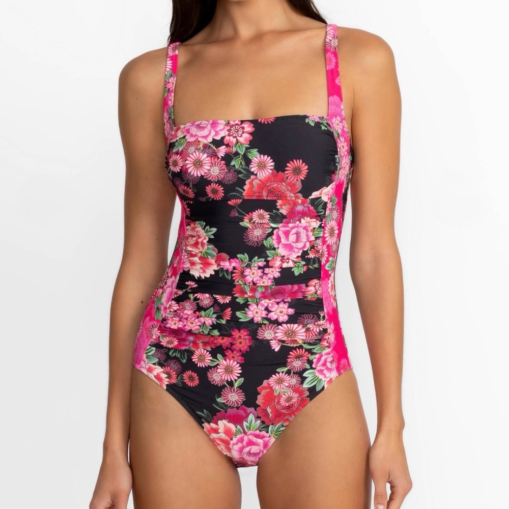 Johnny Was Black and Pink Floral One-Piece Swimsuit